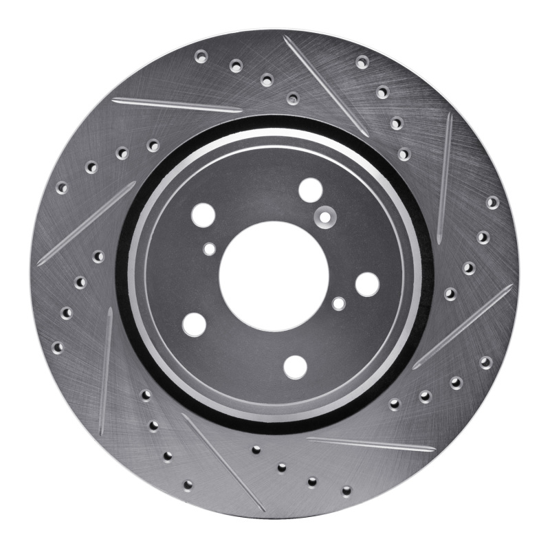 Acura MDX Brake Rotor (1) - Front Right - R1 Concepts - Drilled & Slotted - Silver - `15-`25